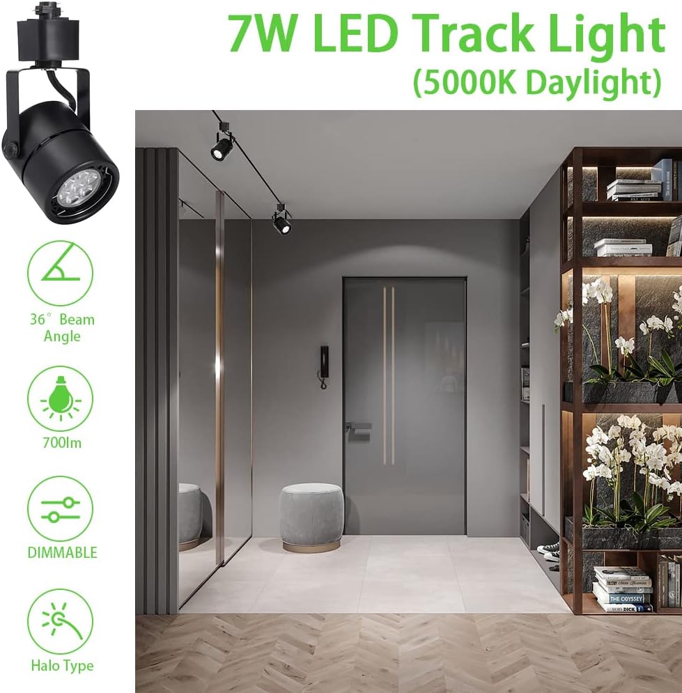 7W Track Lighting Heads,Dimmable LED Track Light Heads for Ceiling Accent Task Art Exhibition Lighting,Kitchen, 5000K Daylight 36°Angle (Black) 12 Pack