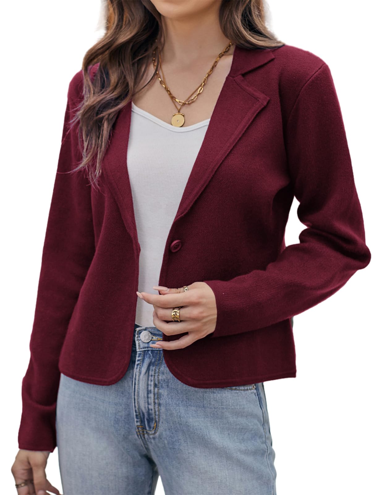 GRACE KARIN Women Sweater Blazer Casual Work Croppped Cardigan Lightweight Button Front Short Knit Blazer Jacket S-XXL