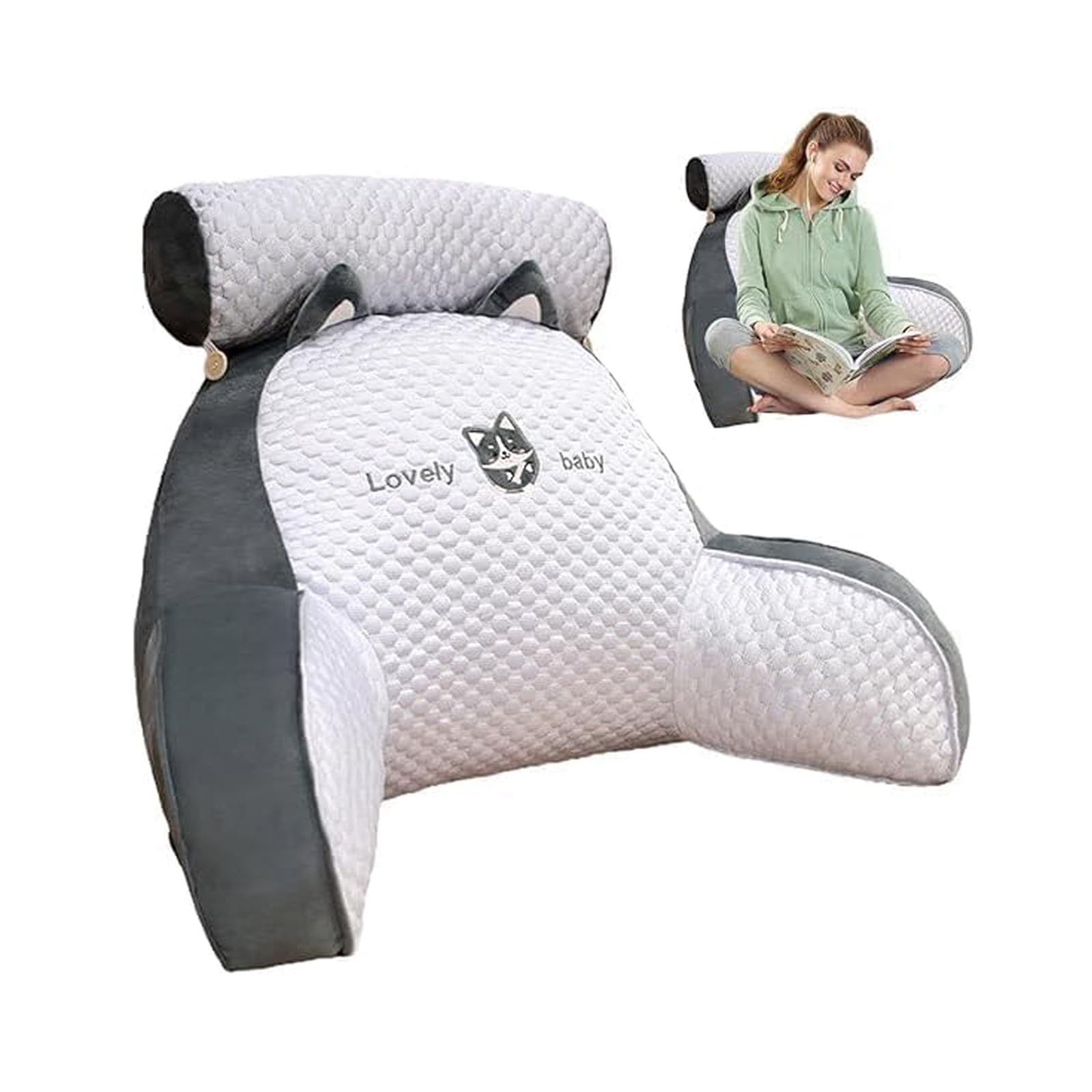 Genérico Almohada Lectura Cama, Almohada de Lectura para Cama, Cojín con Respaldo Apoyo Lumbar, Cojín con Forma de Cuña para Cama y Sofá, Respaldo para Cama para Jugar, Relajarse, Leer (Husky)