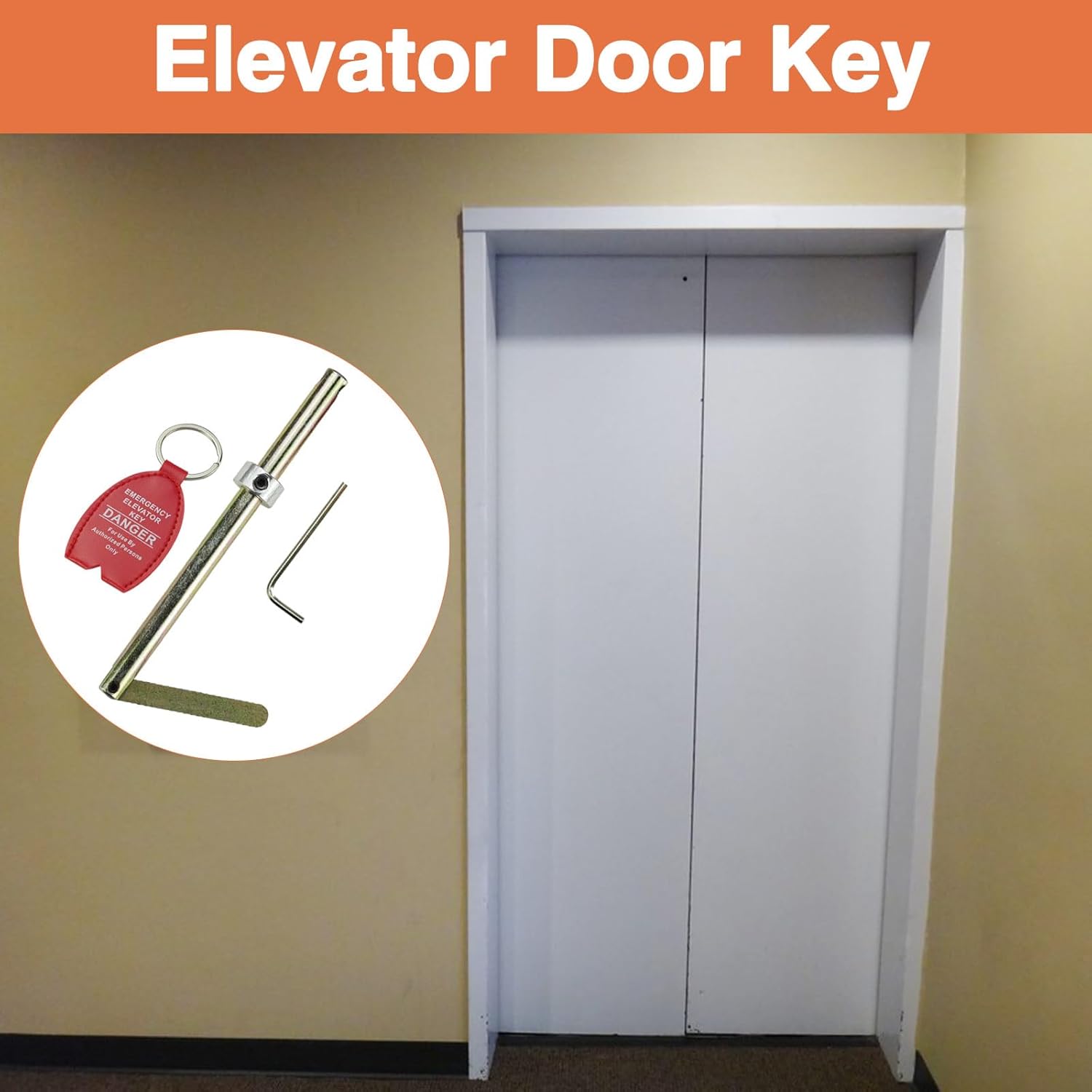 2-Pack Emergency Elevator Door Key Universal Elevator Drop Key for D-Over K-ONE O-tis Door Elevator with Large Tag Ring