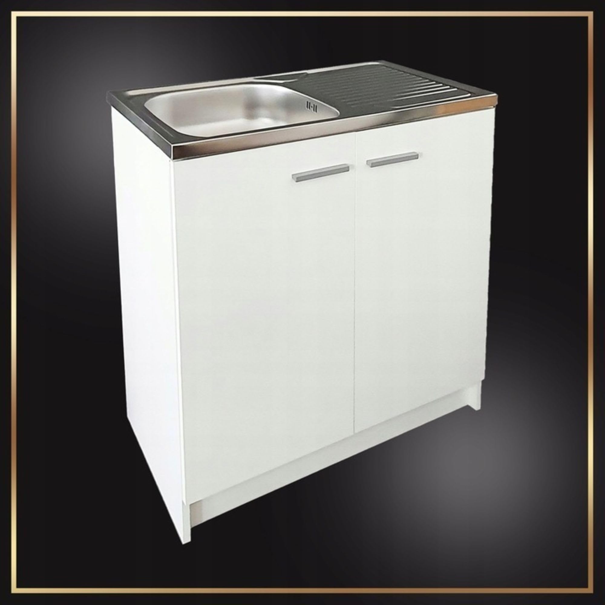 Armoire d'évier de cuisine - 80 cm - Blanc - Avec égouttoir - Élastique - XXL - 46 cm de profondeur - Siphon - Passe au lave-vaisselle - Prêt à monter