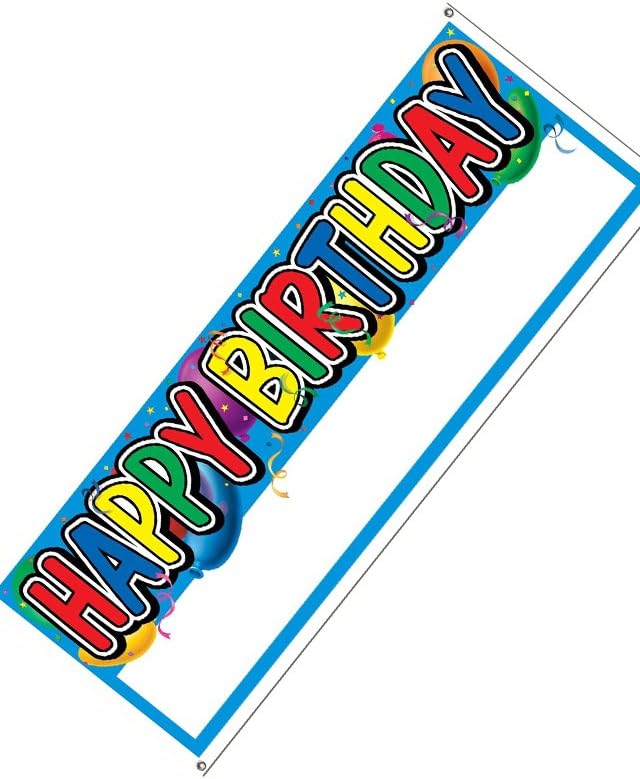 Beistle Happy Birthday Sign Banner – Colorful All-Weather Plastic Party Sign with Grommets and Customizable B-Day Message Area, Indoor/Outdoor Use, 5' x 21"