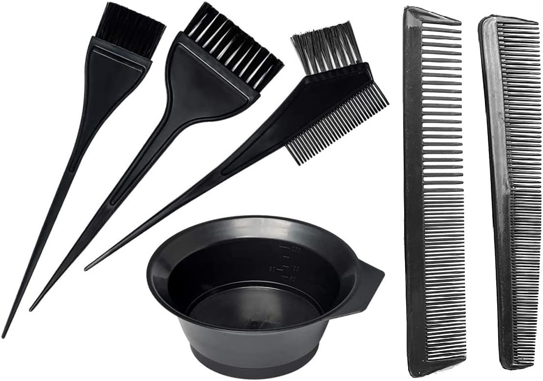 Plastic Brush With Bowl, Color Mixing Bowl Set With 2 Pcs Hair Dye Brush Set, Colouring Kit For Salon And Home Use For Men And Women (4 Kit+2Pcs Comb), 200 ML, Yellow