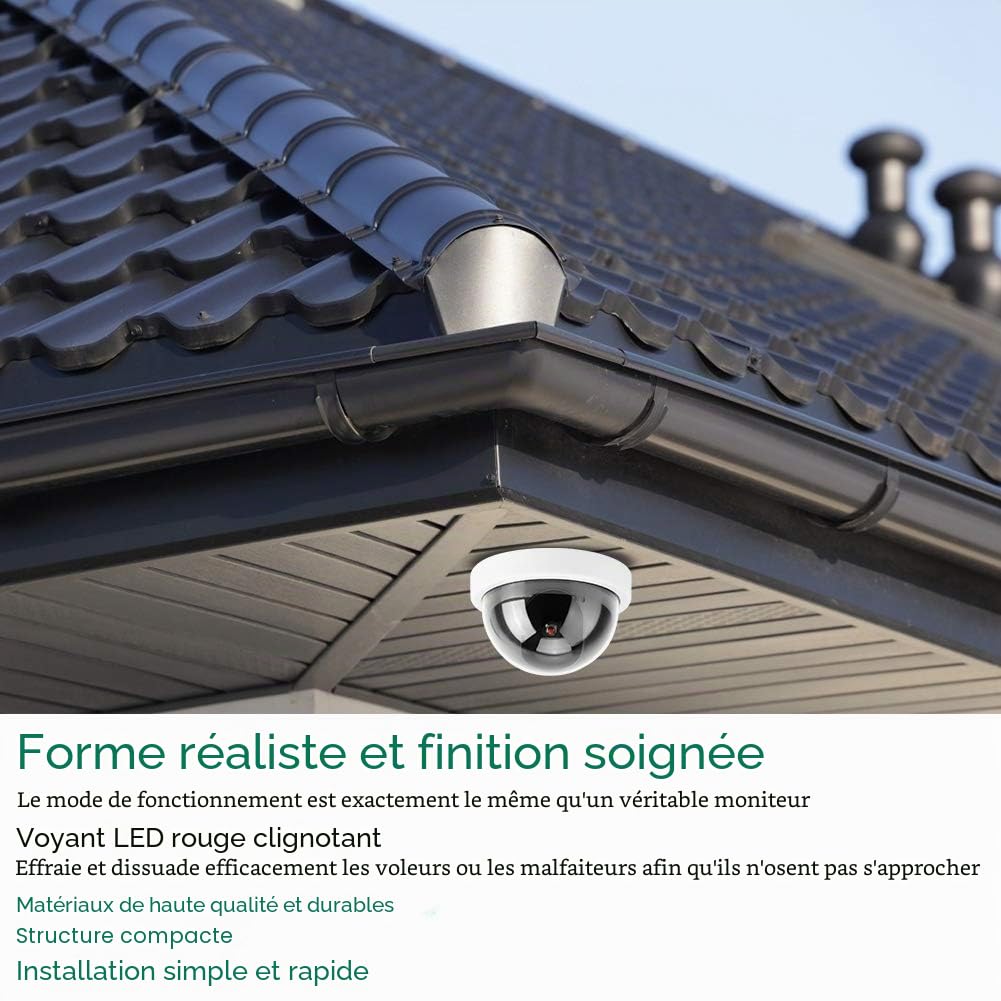 Srliya Fausse Caméra Dôme 4 Pièces, Caméra de Simulation de Dôme CCTV, Fausse Caméra de sécurité avec Lumière LED Clignotante (Blanc)