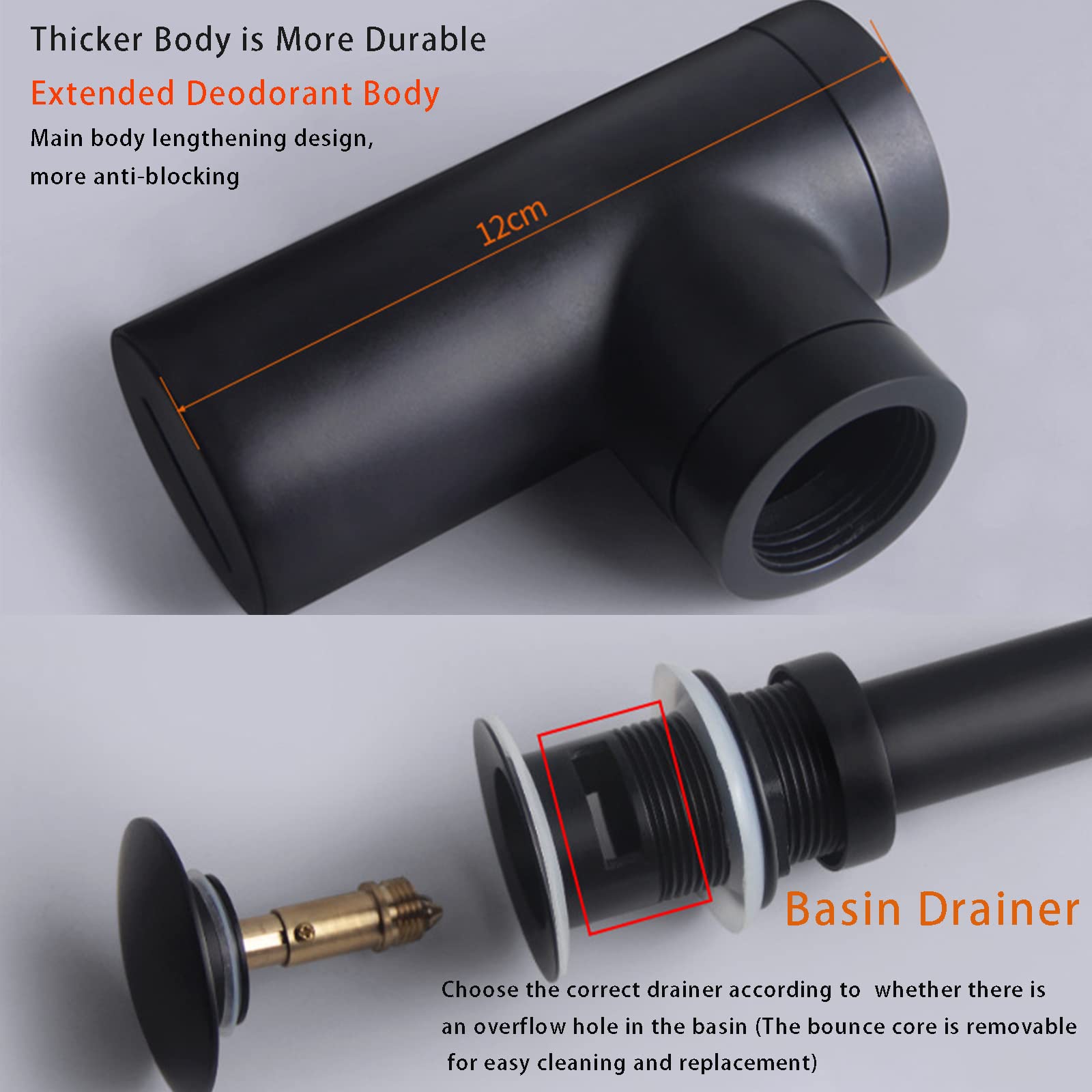 Tapón De Desagüe para Lavabo De Baño, Desagüe Emergente De 1-1/4, Kit De Desagüe De Lavabo De Baño En Forma De P De Latón, Desagüe De Lavabo De Sifón Negro para Pared,with Overflow