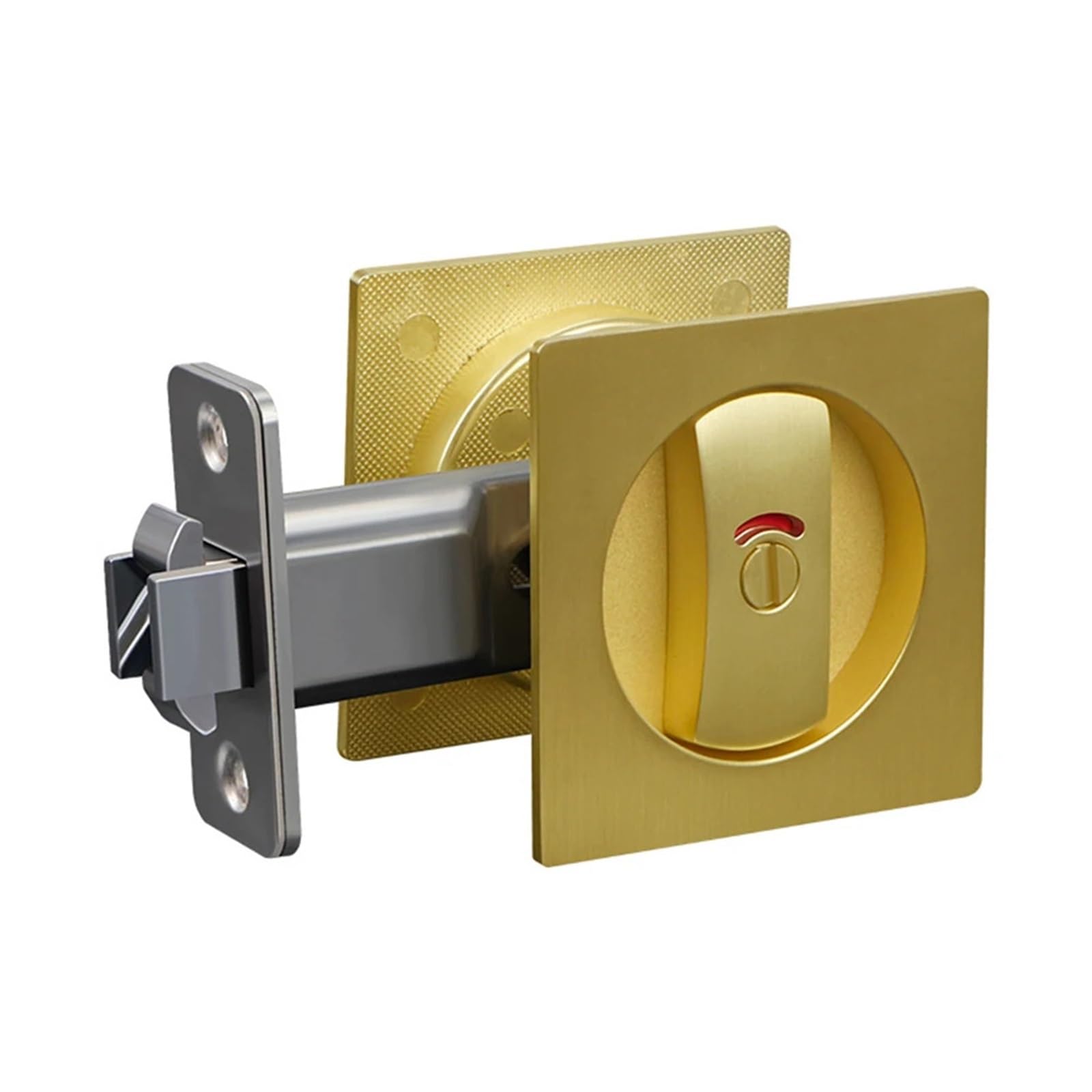 Kdhcvkz One Color Contemporary Gold Zinc Alloy Pocket Door Lock Flush Mounted Privacy Square Hardware For Residential Bathroom Doors