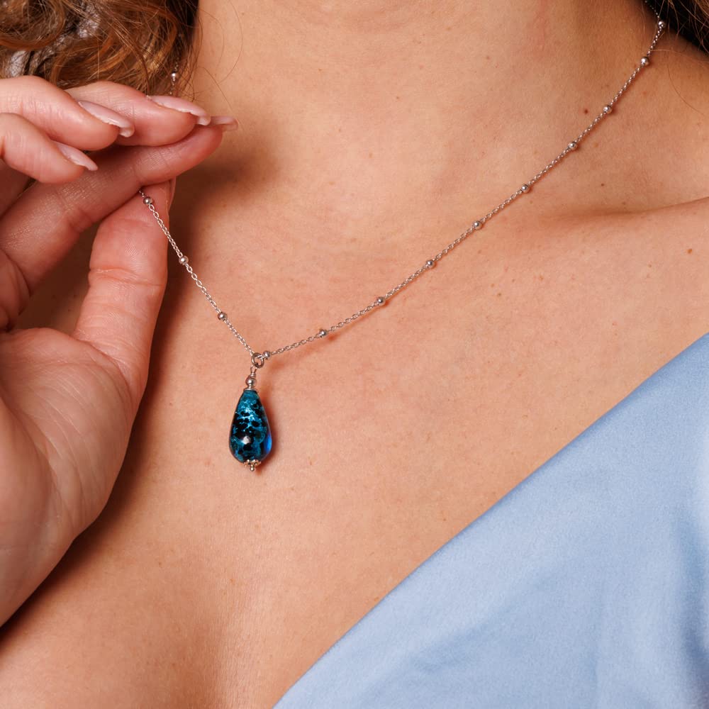 Venetiaurum - Collana per Donna con Pendente a Goccia in Vetro Originale di Murano e Argento 925 - Gioiello Made In Italy Certificato