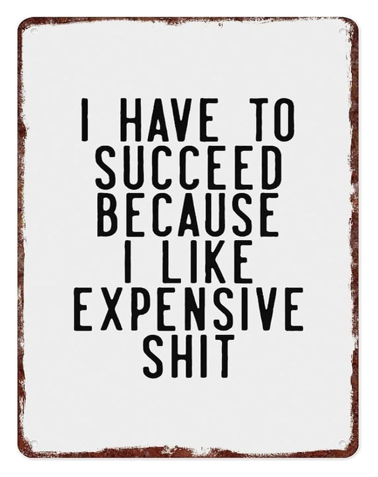 ICYJRFHLTF Success Quote Metal Sign I Have To Succeed Because I Like Expensive Shit Humorous Wall-Art for Garage Bar Man Cave 8 X 12 in