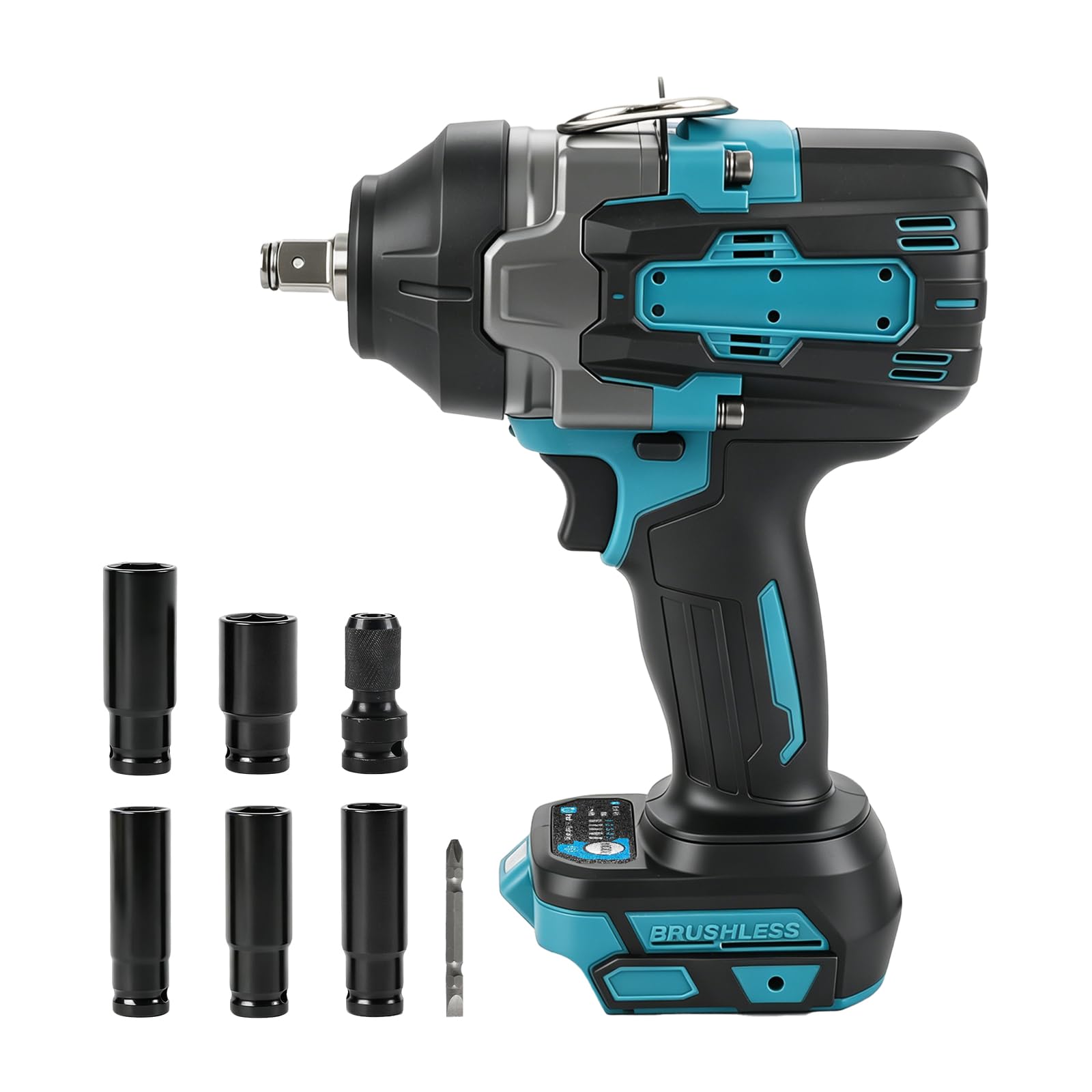 Cordless Impact Wrench for Makita 18V, 1200N·m(900ft-lbs) 1/2" Brushless High Torque Impact Gun, Electric Impact Driver with 5 Mode Speed, 5 Sockets for Car Home DIY Furniture (No Battery)