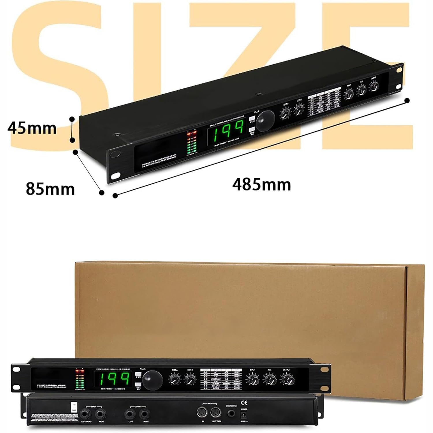 Equalizzatore Processore Audio Professionale, Processore DSP Di Riverbero Digitale, Elaborazione Del Segnale a 24 Bit Preimpostata/programmabile, 99 Programmi Preimpostati, 199 Memoria Di Effetti Sono