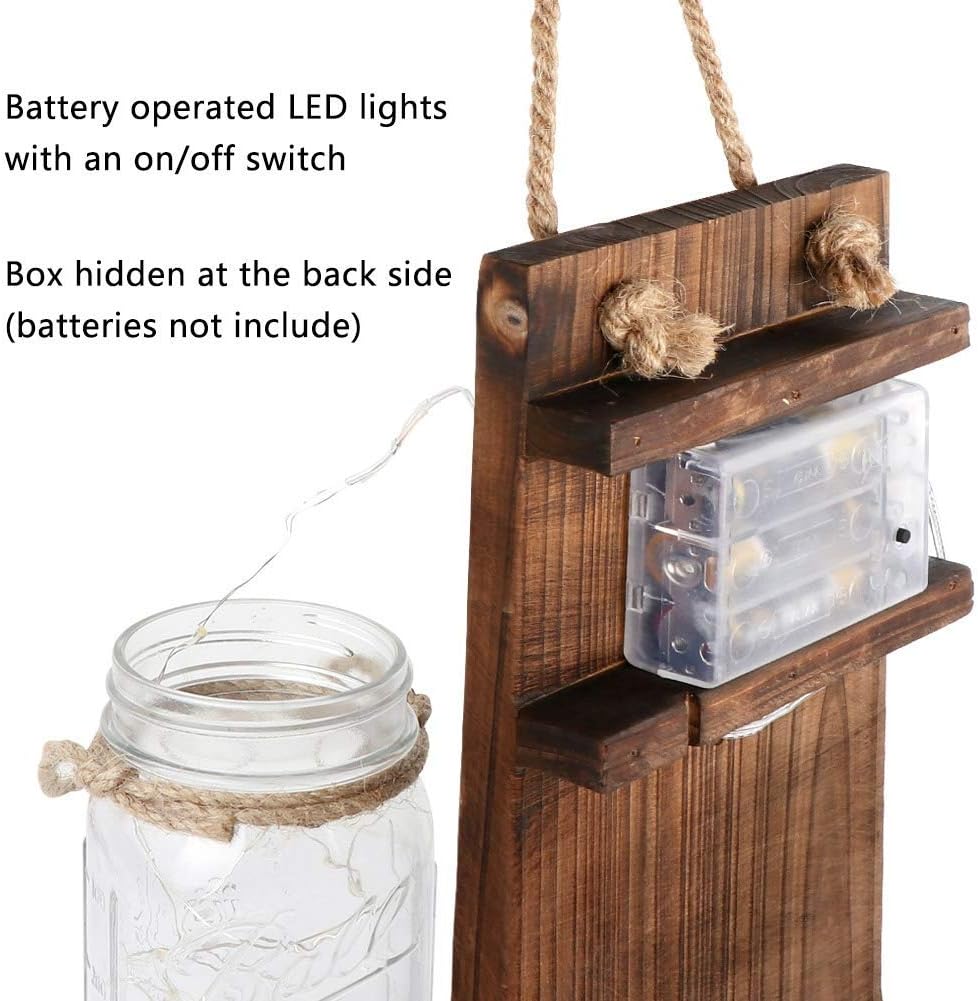 OurWarm 2pcs Mason Jar Sconces Wall Decor, Rustic Wall Sconces Home Decor with LED Fairy Lights and Flowers, Handmade Hanging Mason Jars for Farmhouse Kitchen Living Room House Decorations Lights