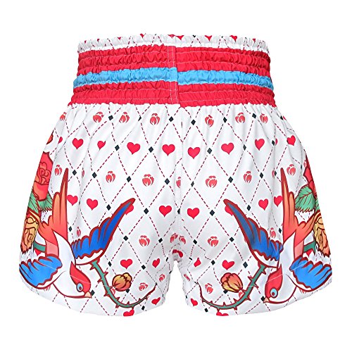 Tuff Sport Muay Thai Shorts Boxing Women Girls MMA Training Trunks (TUF-MS617-WHT-XXL) White Rose - Thumbnail 5