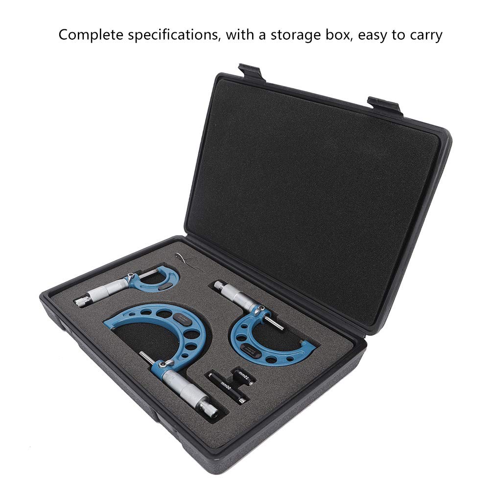 3pcs micromètre, métrique 0-25mm, 25-50mm, 50-75mm roulement en acier outil de mesure du diamètre extérieur de haute précision avec étui, avec tige de mesure de 25mm, 50mm et clé