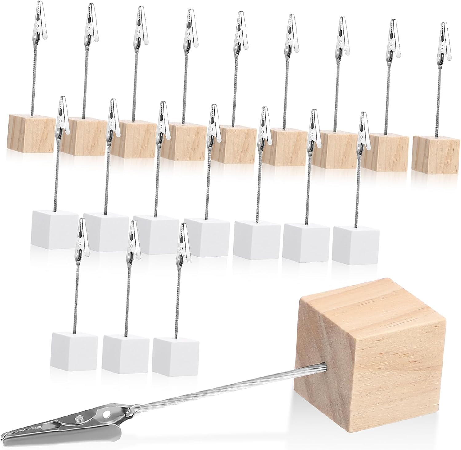 SHOWERORO 20pcs Sturdy Wood Table Holders Photo Holders Clips Vertical Memo Tabletop Sign Easy to Match Decor