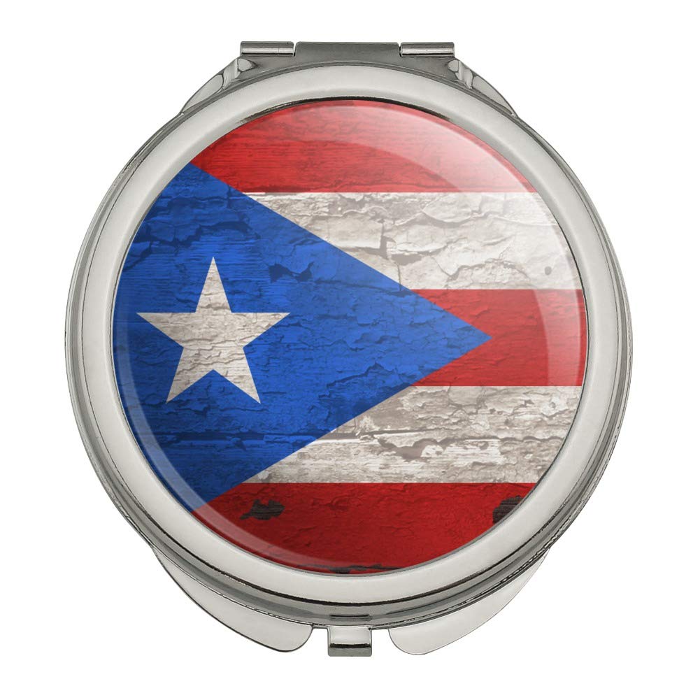 Rustic Distressed Puerto Rico Flag Wood Look Compact Travel Purse Handbag Makeup Mirror