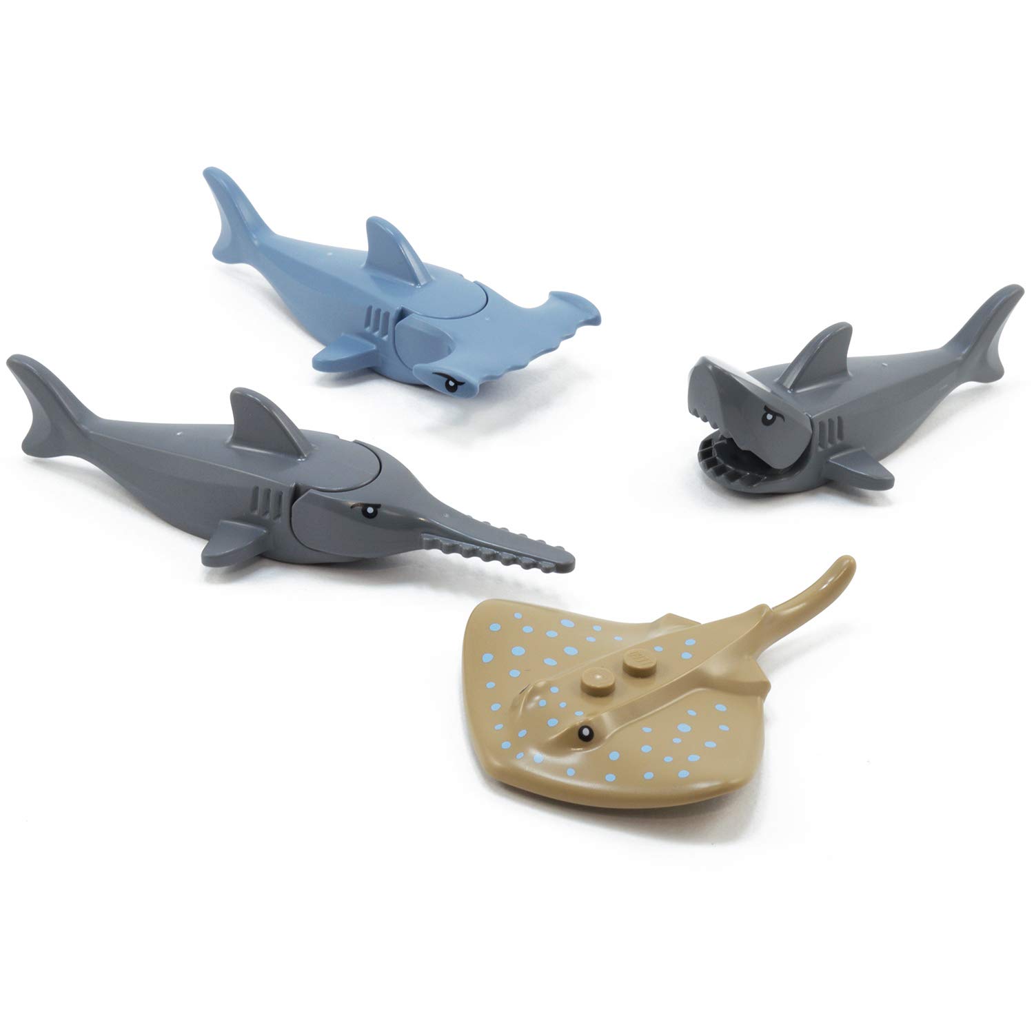 Lego Sharks - 3 sharks & Stingray/Manta-Ray, Grey, Medium