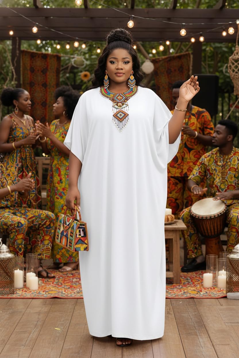 Runwind Women’s Kaftan Maxi Dress Casual V Neck Loose Split Short Sleeve Long Dresses for Church Vacation Plus Size - Image 4