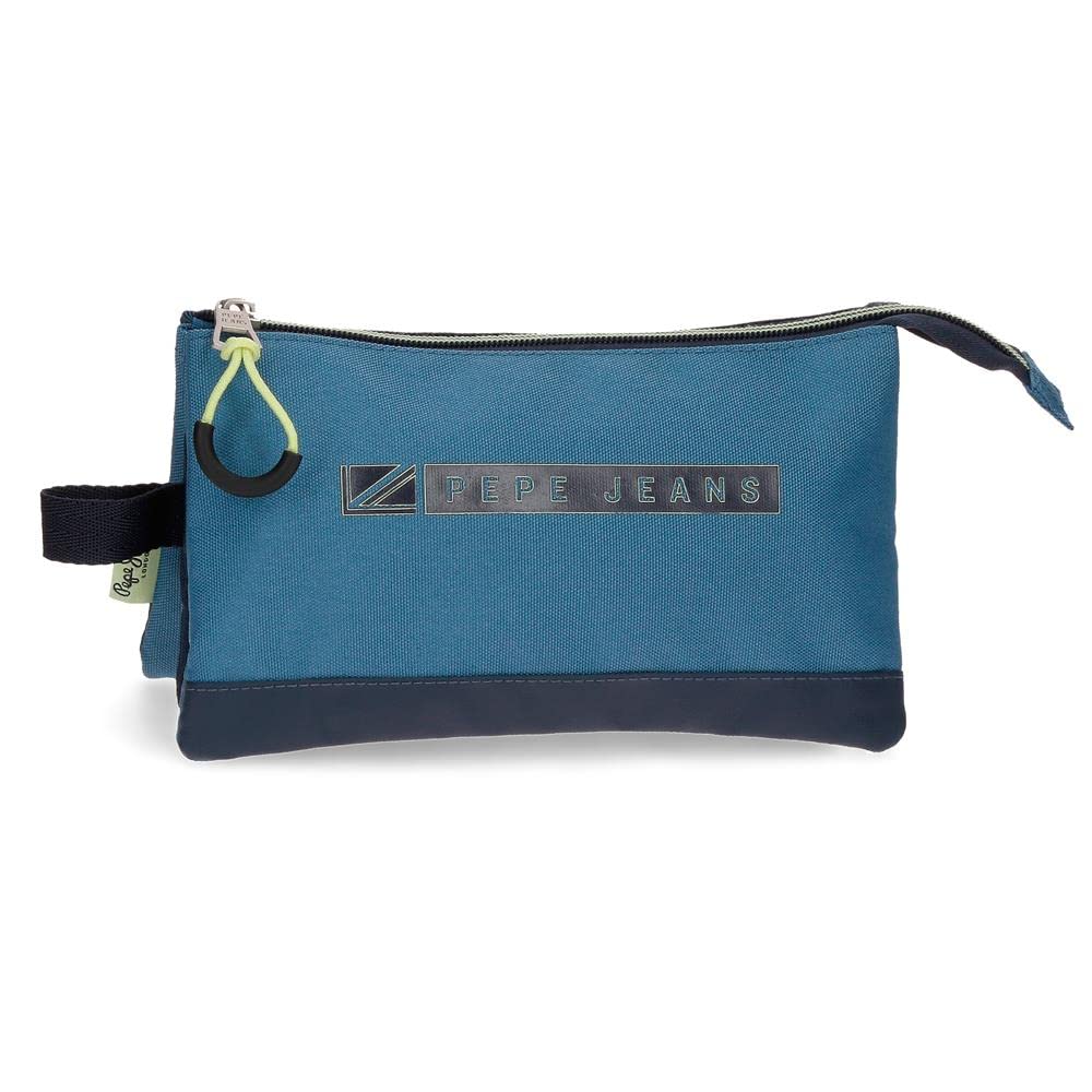 Astuccio Triplo Pepe Jeans Jane - 22x12x5cm, Poliestere, Blu Con Manico - Foto 13