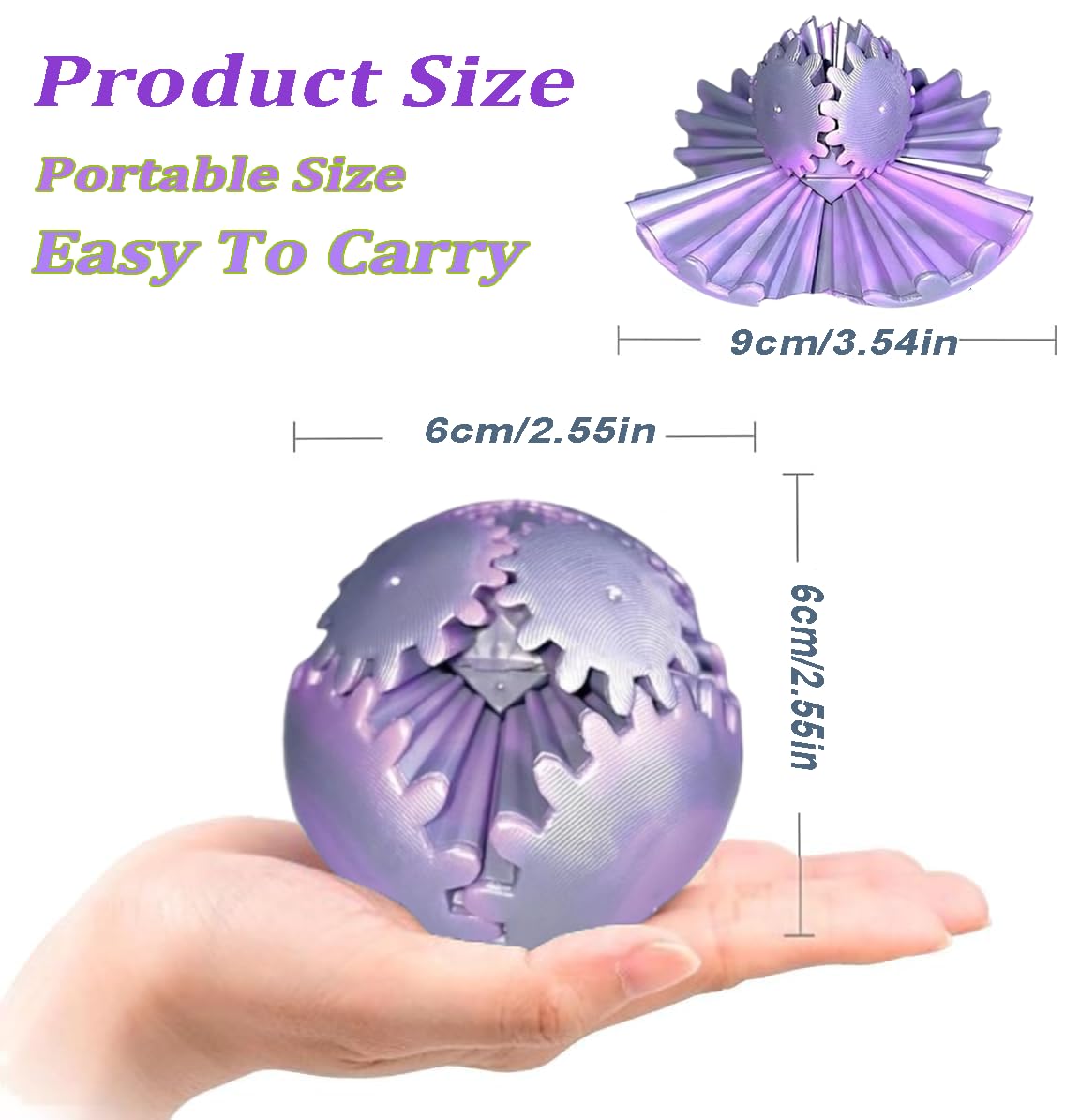 3D Printed Rotating Gear Ball, 3D Printed Stress Relief Toy, Stress Balls for Adults and Kids Gear Sphere Fidget Toys - Image 2