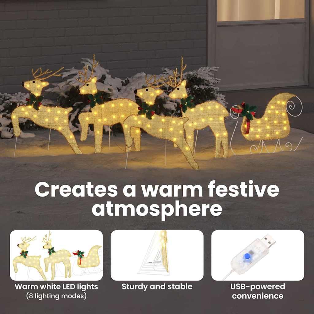 vidaXL LED Rentiere 5 Stk. Gold 43 x 18 x 66 cm Stoff LEDs