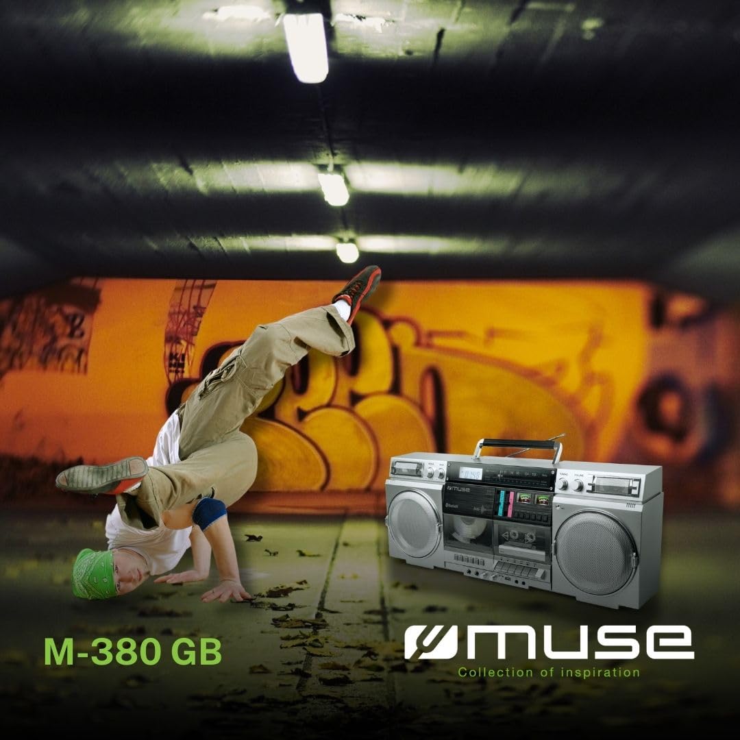 Muse M-380GBS Boombox Cassettes rétro Lecteur CD AUX Bluetooth Compatible Smartphone Enregistreur Cassette Design Vintage