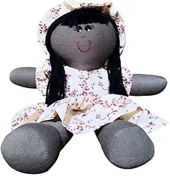 Boneca de Pano Artesanal Infantil, 30cm, Roupinha Colorida, Companheira de Dormir para Bebês e Crianças, Presente, Decoração (Negra)