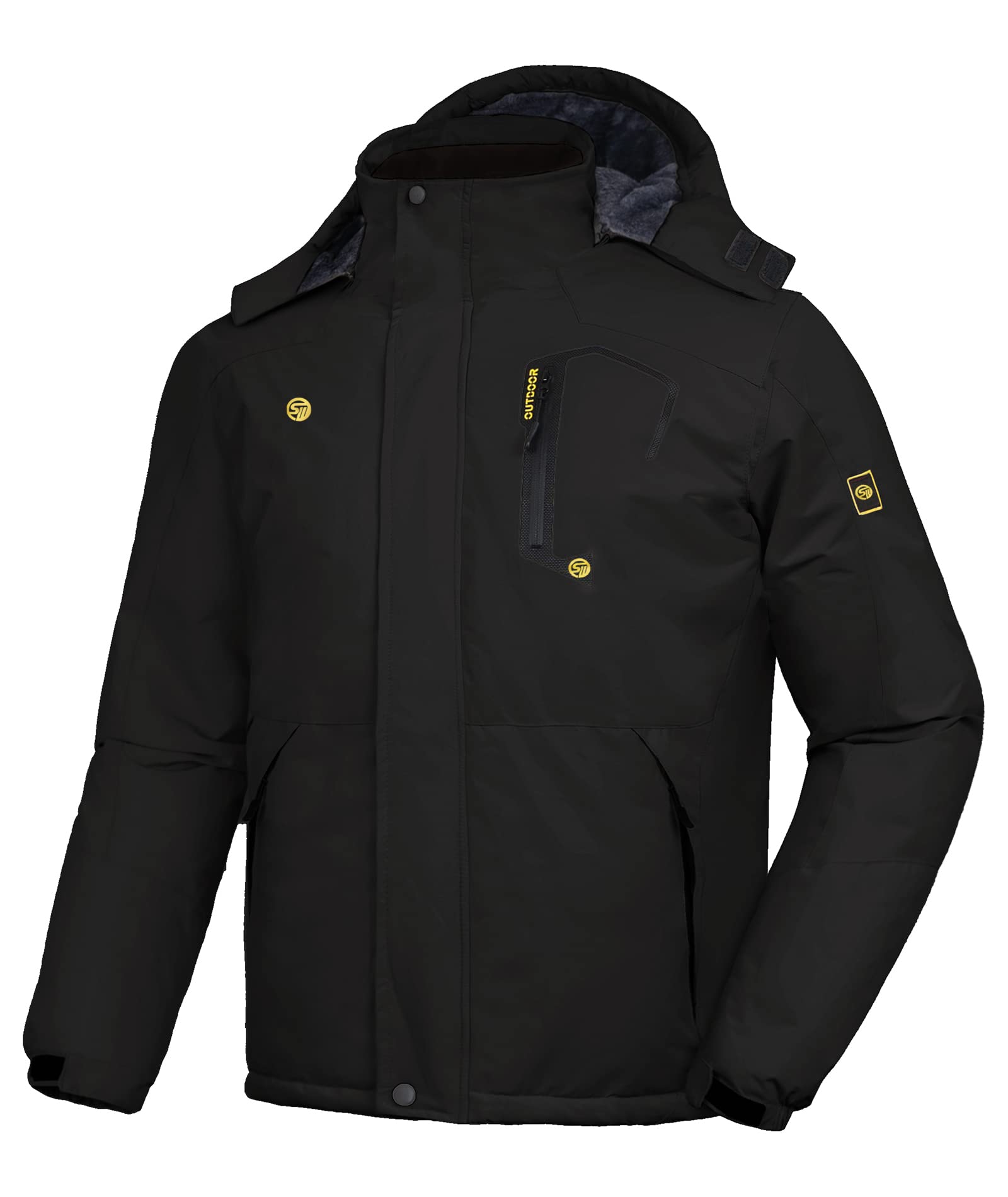SwissWell Giacca da sci da uomo Giacca in pile spesso impermeabile Giacca a vento foderata calda Giacca con cappuccio staccabile con tasche multiple