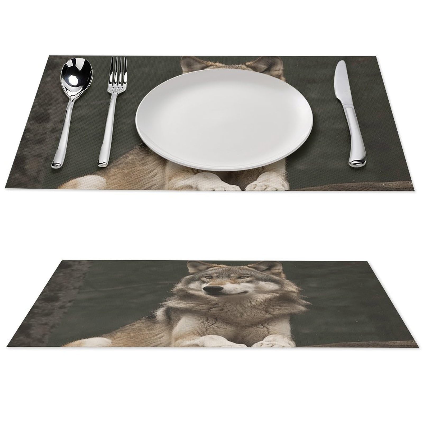 Sets de table PVC loup gris 30x45 cm lavables et antidérapants pour cuisine