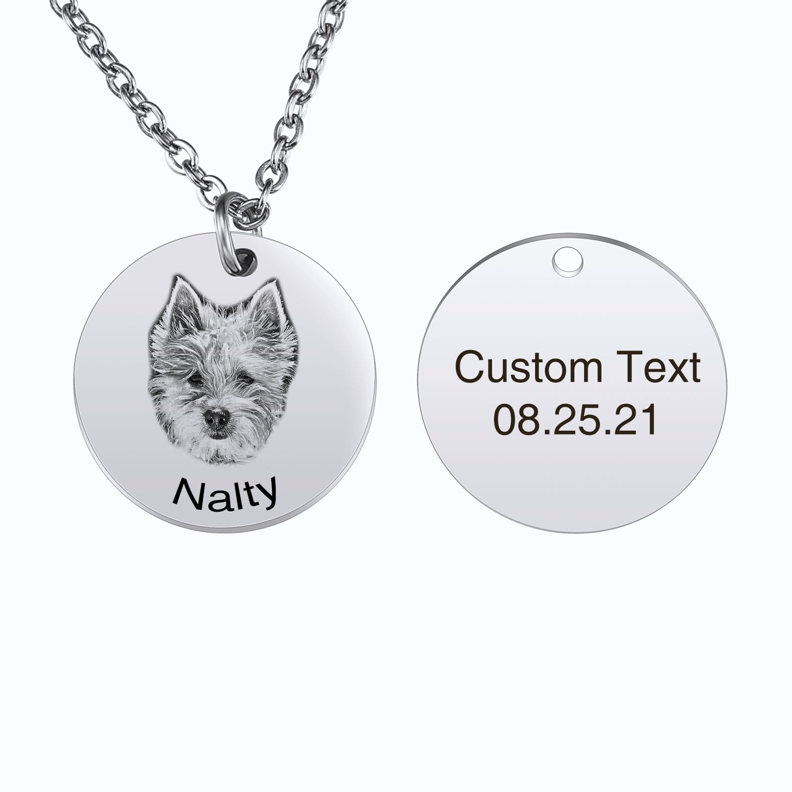 INBLUEPersonalizada Pet Retrato Collar para Mujeres de Acero Inoxidable Ronda/Corazón Disco Grabado con Nombre Foto Mascotas Recuerdo Regalos para Amantes de las Mascotas