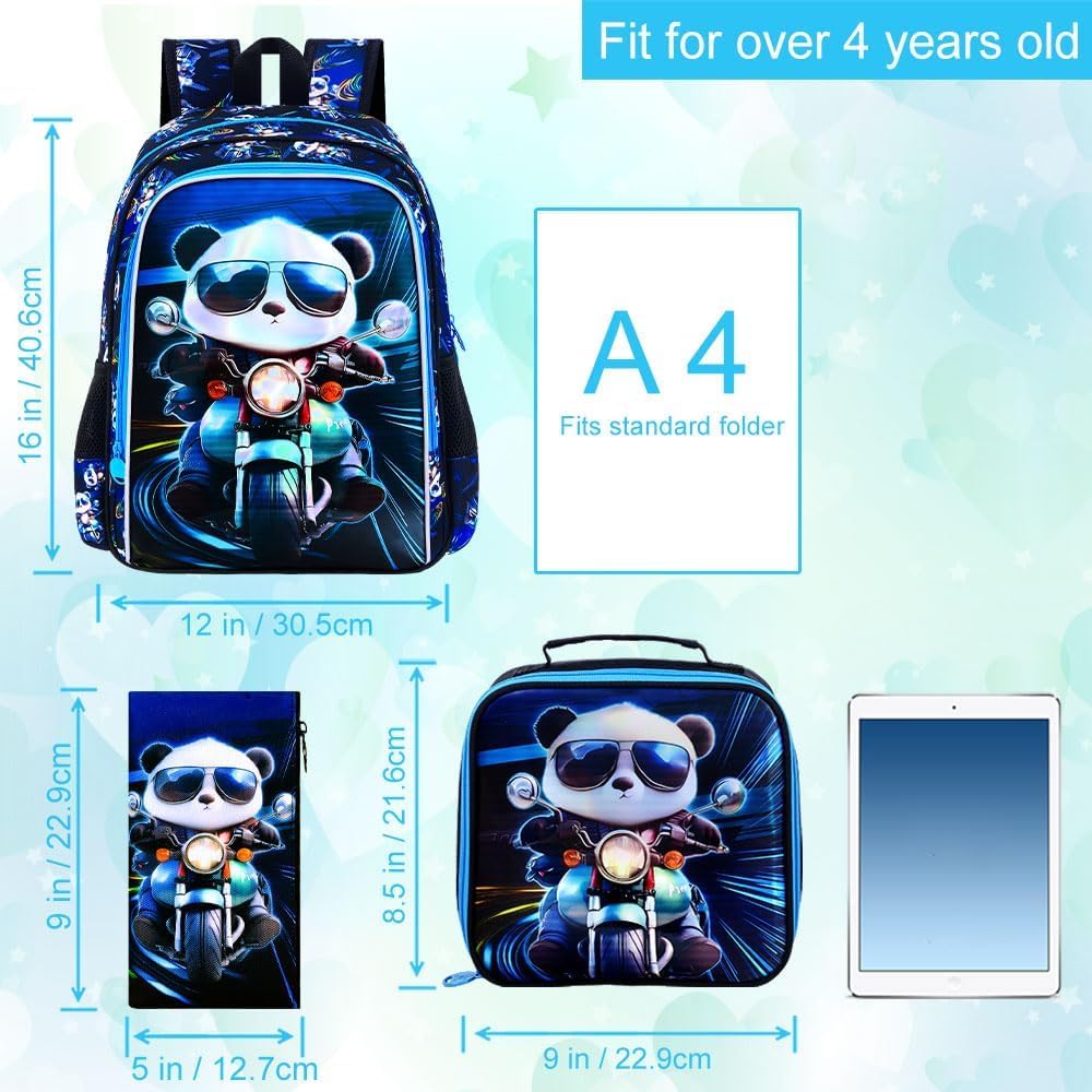 CCJPX 3PCS Backpack for Boys, 16 Inch Kids Panda Water Resistant Preschool Backpacks, Cool Kindergarten School Bookbag Set for Teen Travel - Image 4