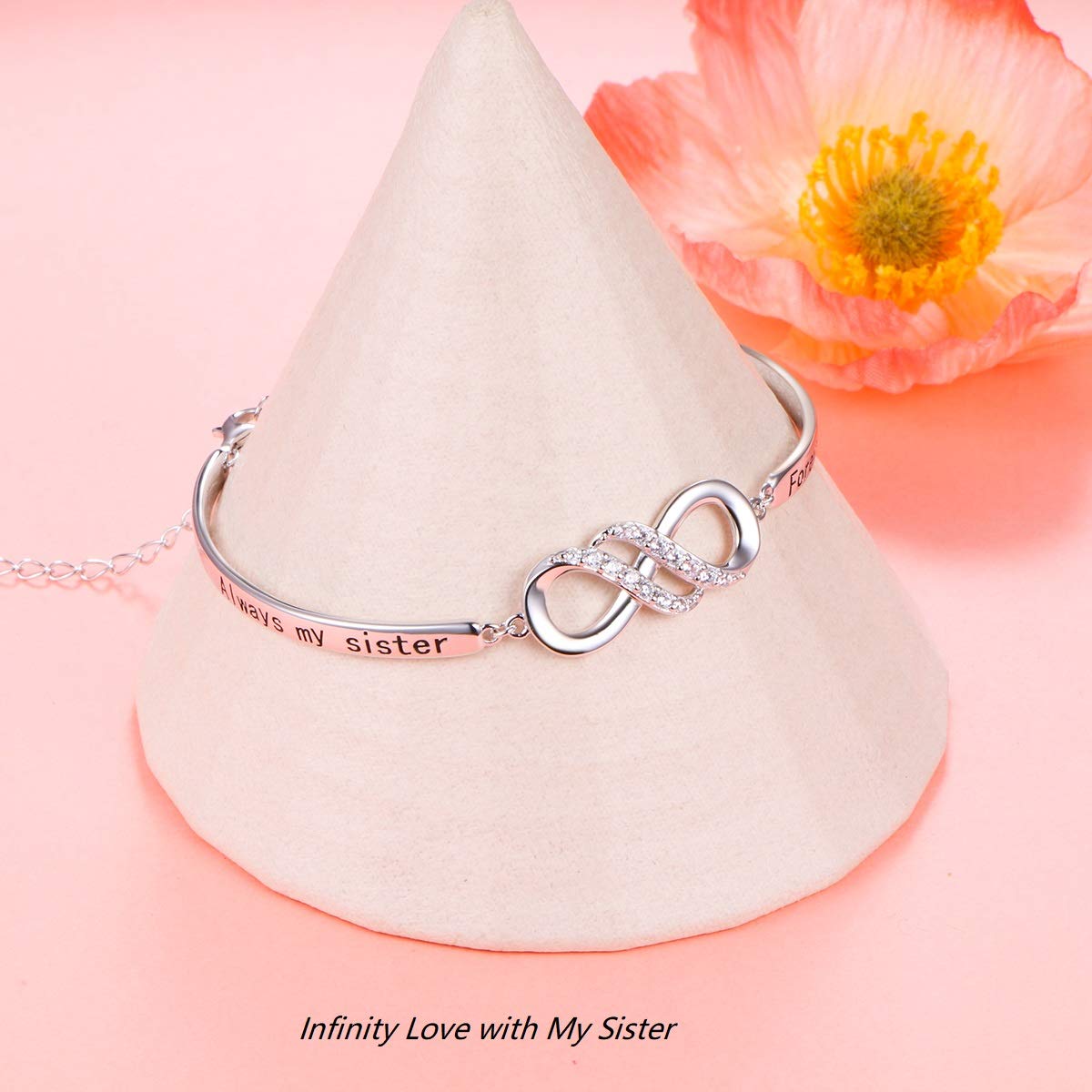 Braccialetto in argento Sterling 925 con simbolo dell'infinito, con messaggio "Always My Sister, Forever My Friend", regolabile, per donne e ragazze