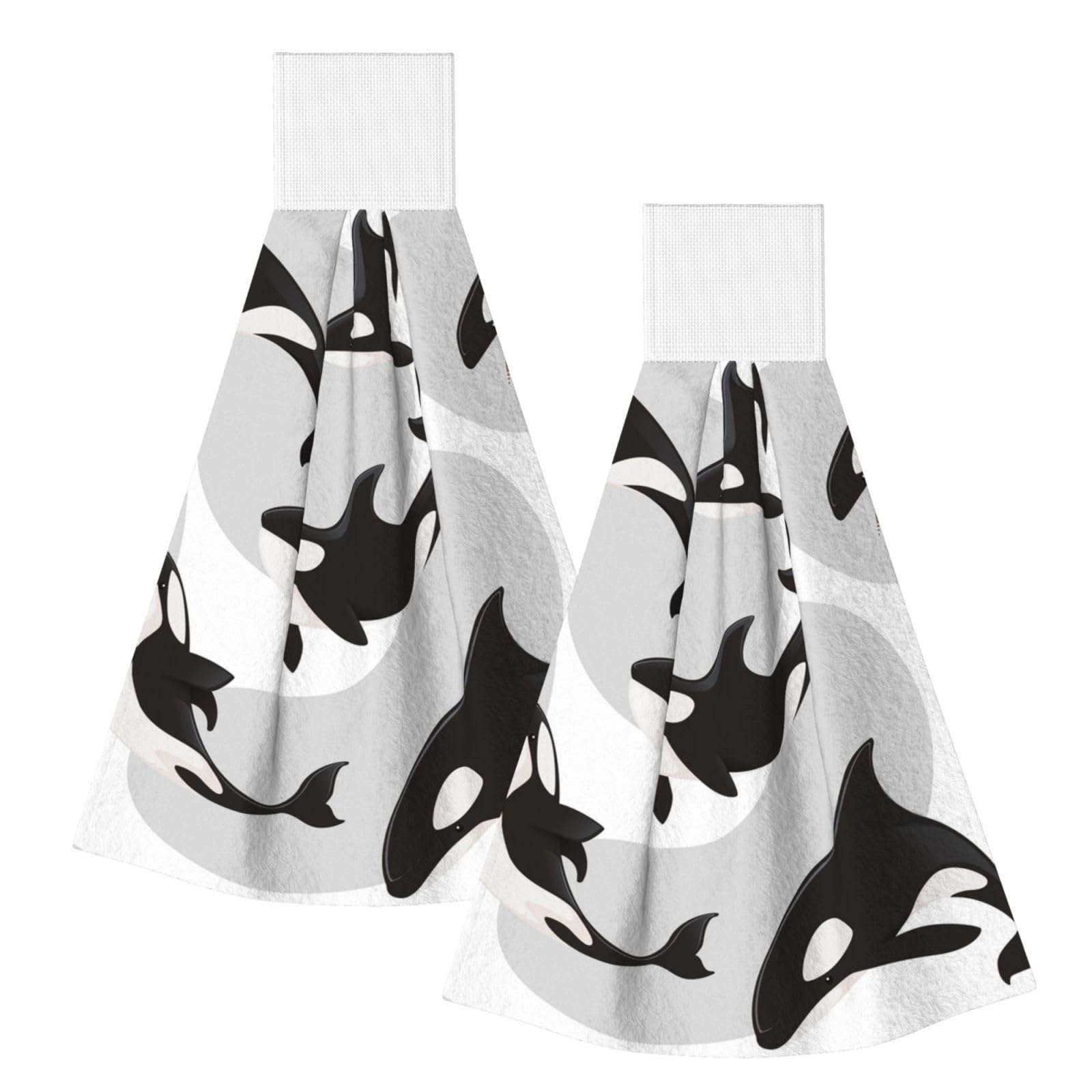 DOPKLNA Killer Whale Pattern Fish Pattern, 2 Pcs Hanging Coral Fiber Hand Towels for Bathroom, Absorbent Kitchen Towels