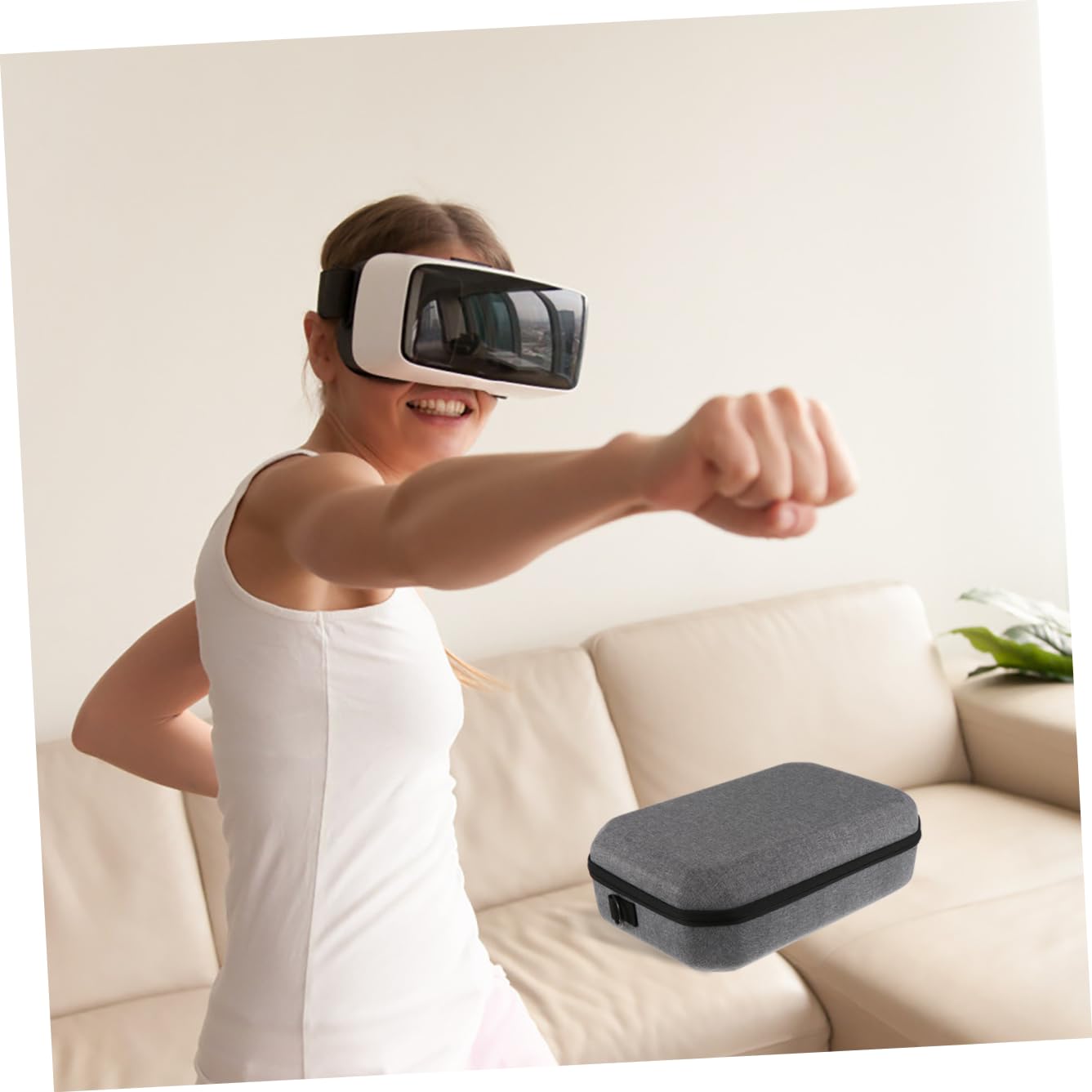 jojofuny Estuche de Transporte para 2 Gafas de Realidad Virtual Caja Protectora de Eva Cremallera Almacenamiento Compacto Fácil de Transportar
