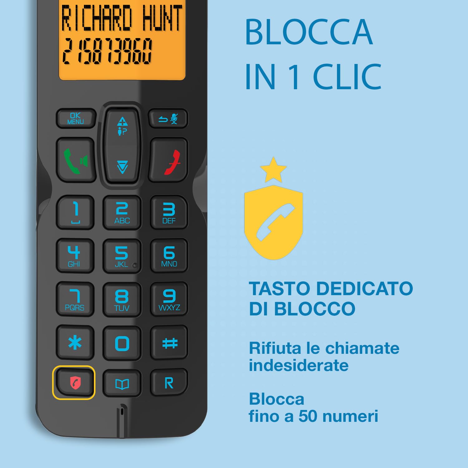 ALCATEL S280 - Telefono Fisso Cordless DECT - Design Compatto - Grande Display Retroilluminato - Vivavoce - Funzione Blocco Chiamate - Rubrica da 50 Contatti - Nero/Blu