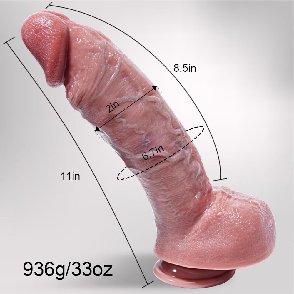 Enorme e spesso fallo da 28 cm, grande fallo realistico in silicone con struttura estremamente ampia, curva e ondulata, fallo XXXL con ventosa morbida per giochi vaginali e anali maschili o femminili
