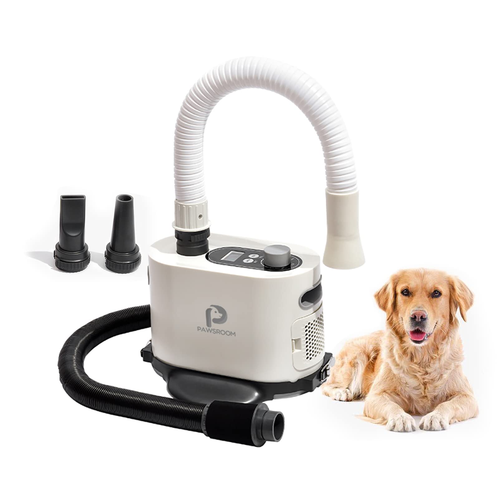 PAWSROOM Dog Dryer, Dog Blow Dryer with LCD Display, Pet Hair Force Dryer with 2 Soft?Hard