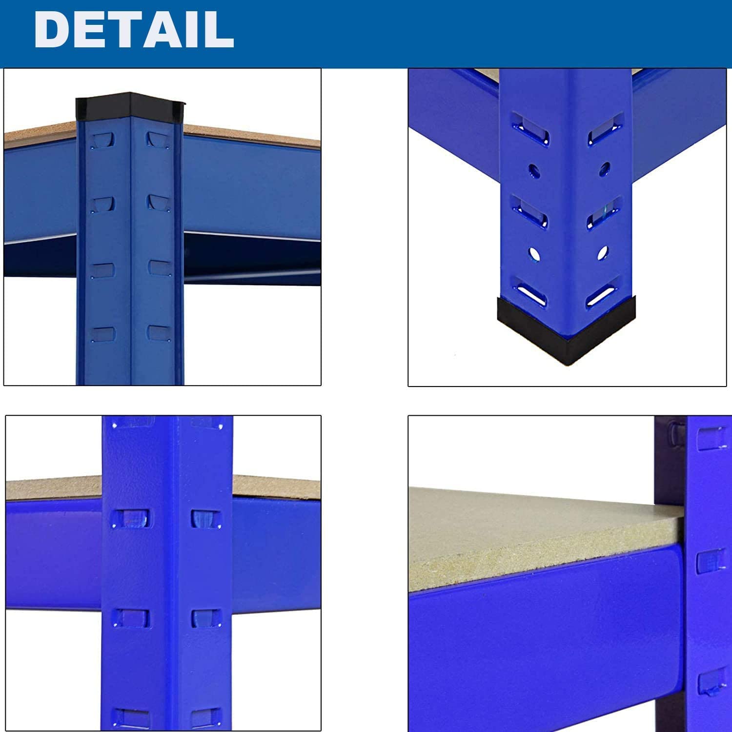 Scaffale in acciaio resistente, regolabile, design senza bulloni, per ufficio e garage, 200 x 100 x 50 cm, colore: blu