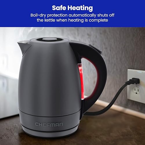 Miniatura 6 de Chefman Hervidor eléctrico, hervidor de agua eléctrico de acero inoxidable de 1.7 litros con apagado automático, luces LED, protección para hervir