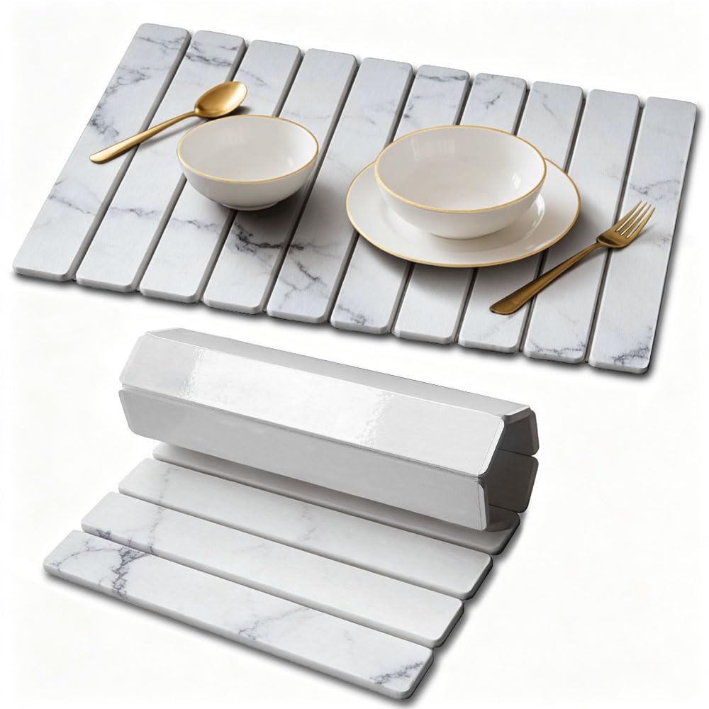 Photo 1 of Favorking Stone Drying Mat for Kitchen Counter, Marble White, 24" x 16"