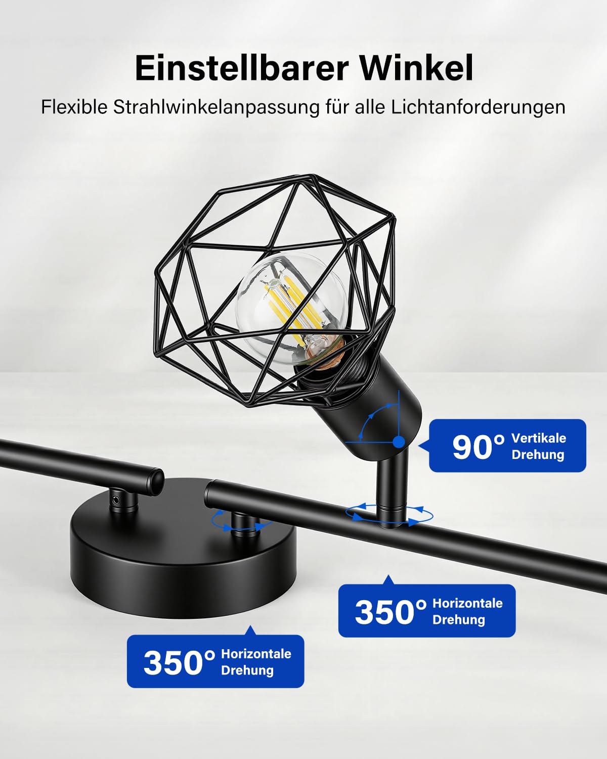 Leselux Deckenstrahler 4 Flammig E14, Deckenlampe Spot Schwenkbar Schwarz | Vintage Deckenleuchte Strahler Schwenkbar 350°, Metall Deckenspots Wandstrahler für Flur Büro Schlafzimmer, Ohne Leuchtmittel