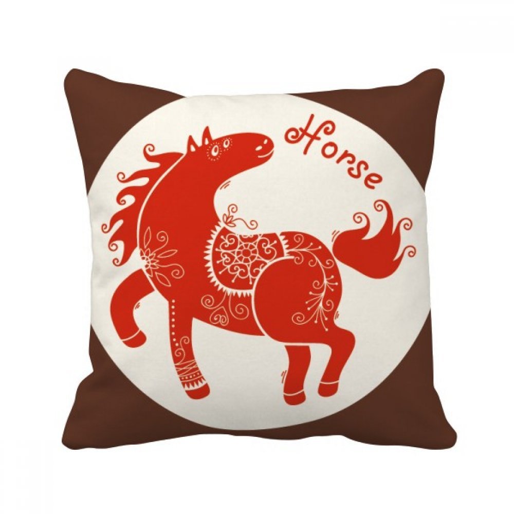 Coussin cheval zodiaque chinois rouge 40x40 cm pour déco salon et canapé tendance