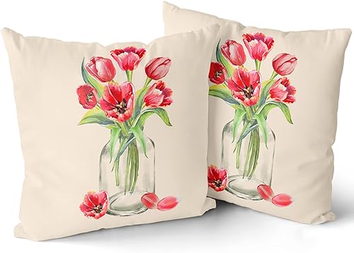 Miniatura 1 de Fundas de almohada de tulipán de primavera de 18 x 18 pulgadas jarrones de cristal de Pascua fundas de almohada florales almohadas para el día de la