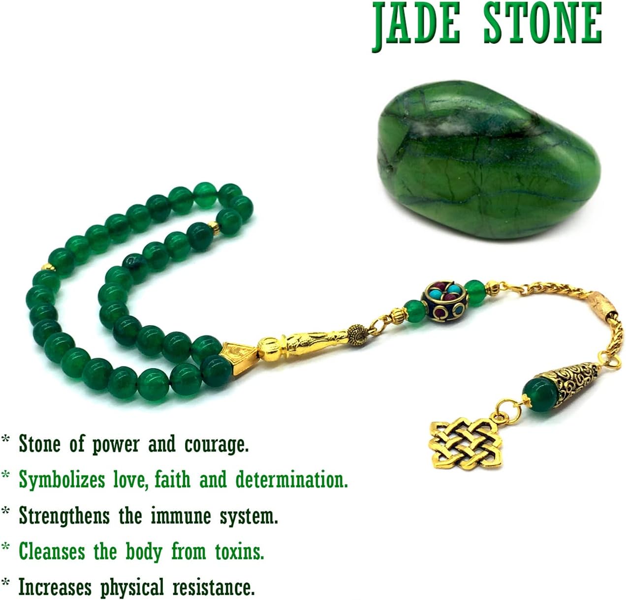 Green Jade Stone (8 mm-33 Beads) Prayer Beads