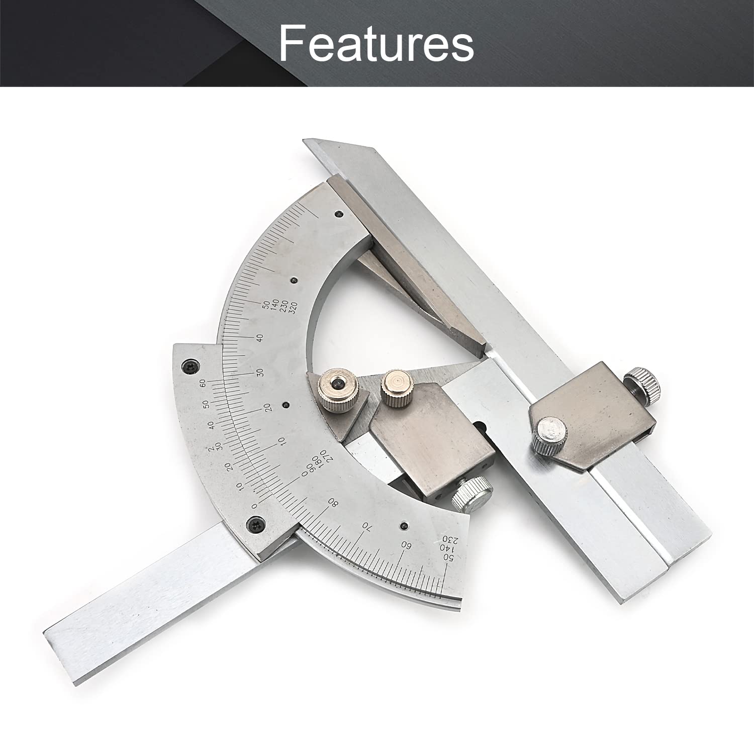 Heyiarbeit 0-320¡ãUniversal Stainless Steel Vernier Bevel Protractor, for Woodworking, Carpenter, Construction, DIY Precision Angle Measuring Finder Ruler Tool 1 Pcs