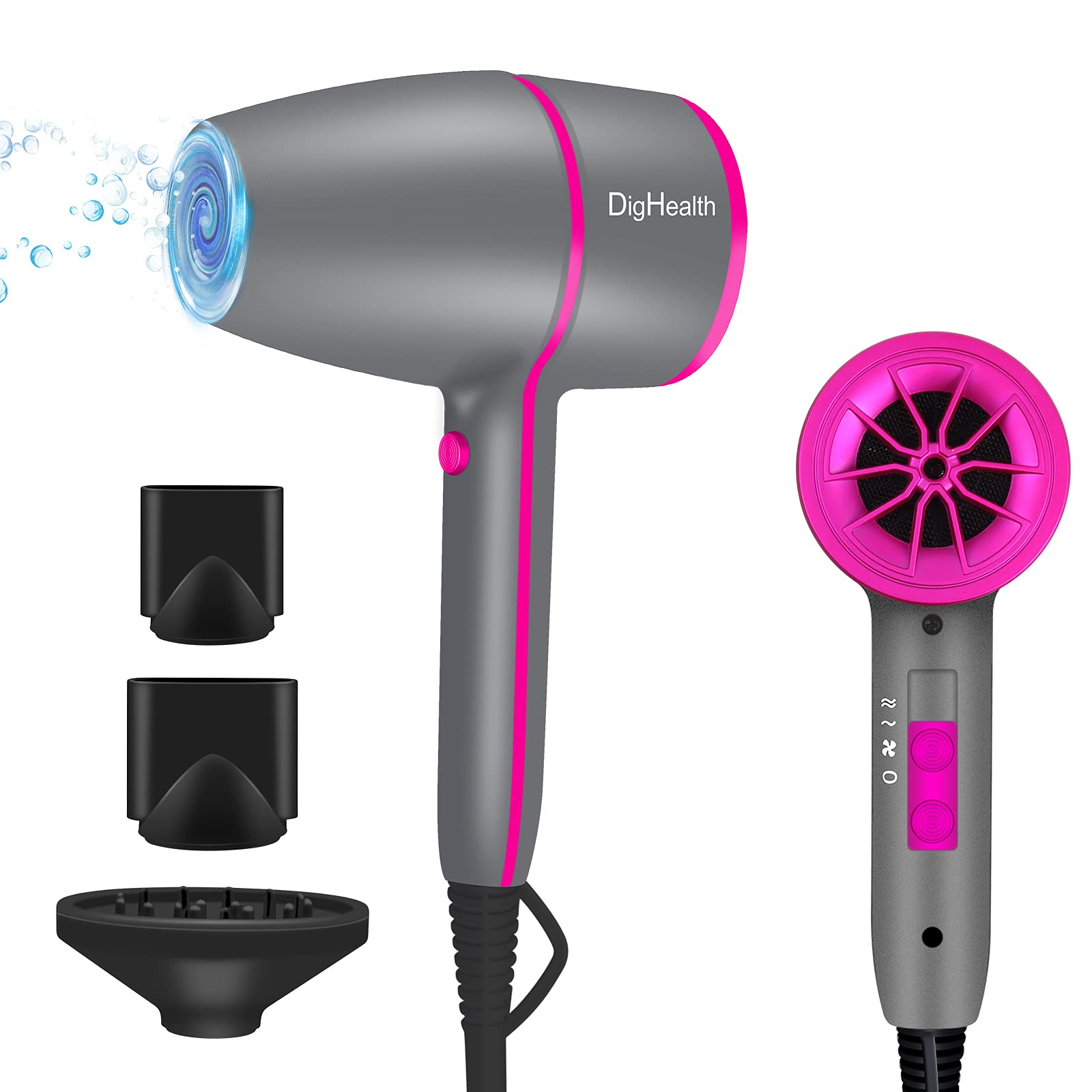 TUANTUAN 高速 ヘア　ドライヤー イオン 速乾　ダークグレー　ピンク Amazon | DigHealth ヘアドライヤー ヘアケアドライヤー マイナス