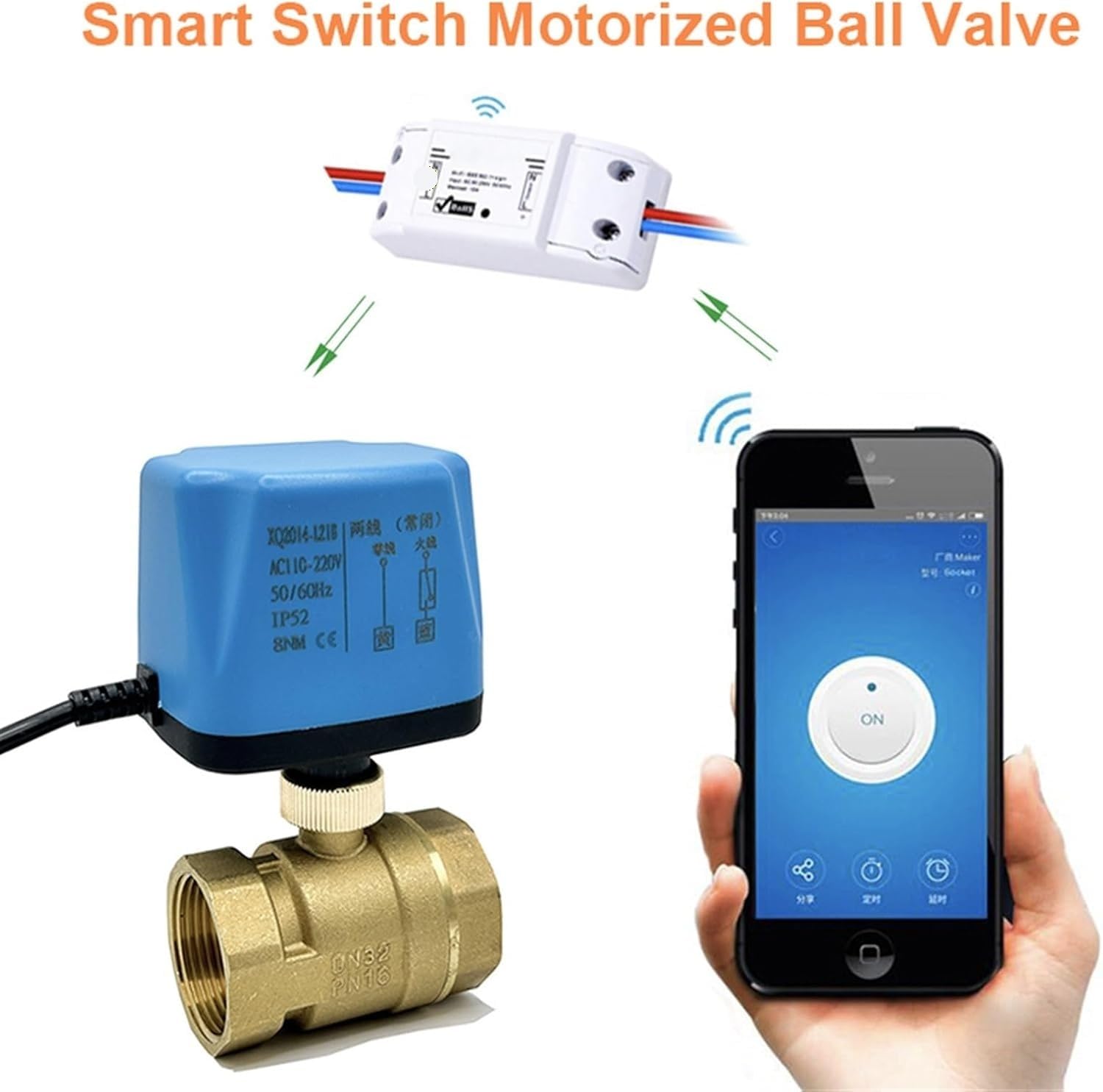 Valvola a sfera motorizzata in ottone 1pc - Controllo elettrico intelligente per sistemi idrici, normalmente chiuso, resistenza alla pressione 1,6 MPa (DN50)