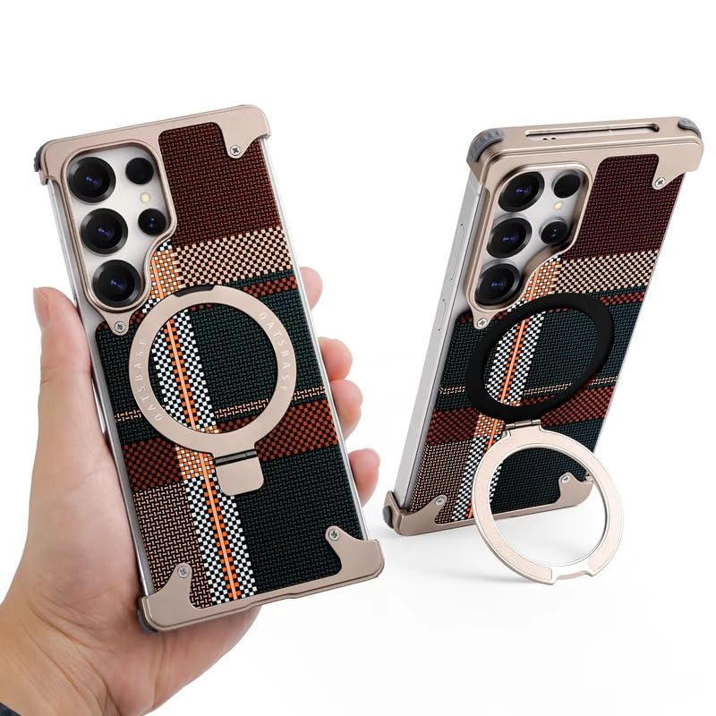 Image of Bumper Case with Kickstand for Samsung Galaxy S-Series Ultra Case Compatible with Wireless Charging | Luxury Aluminum Armor (Kevlar - Multi, Samsung Galaxy S24 Ultra)