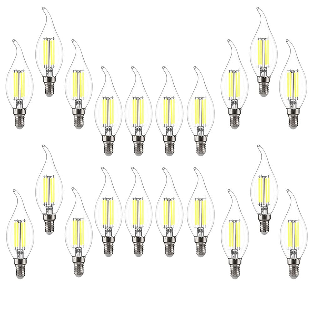 20 Confezioni Lampadine a Candela LED E14 6W(Equivalente a 60W) Lampadina a Filamento LED C35 Non Dimmerabile 600LM,Lampada a Candelabro a Risparmio Energetico Vintage Bianco Freddo 6500K
