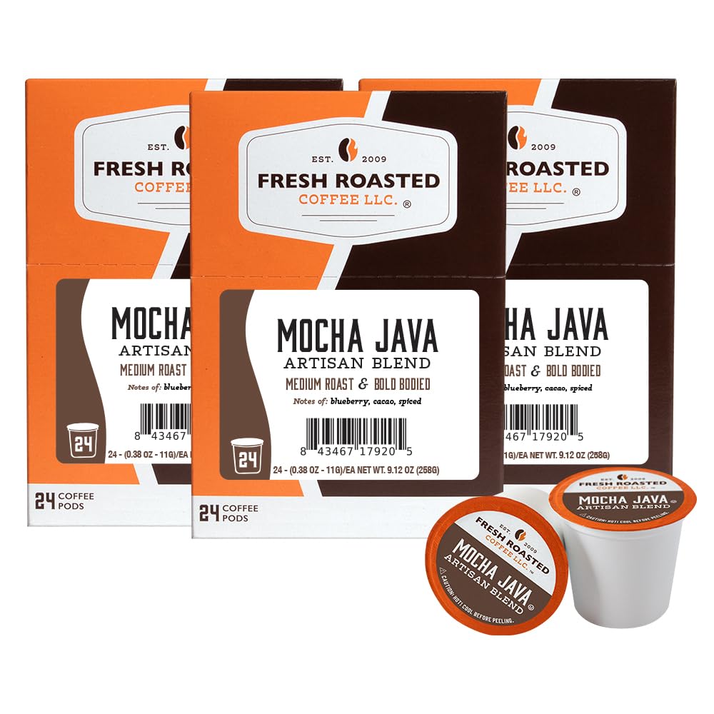 Fresh Roasted Coffee, Mocha Java, Medium Roast, 72 Pods for K Cup Brewers