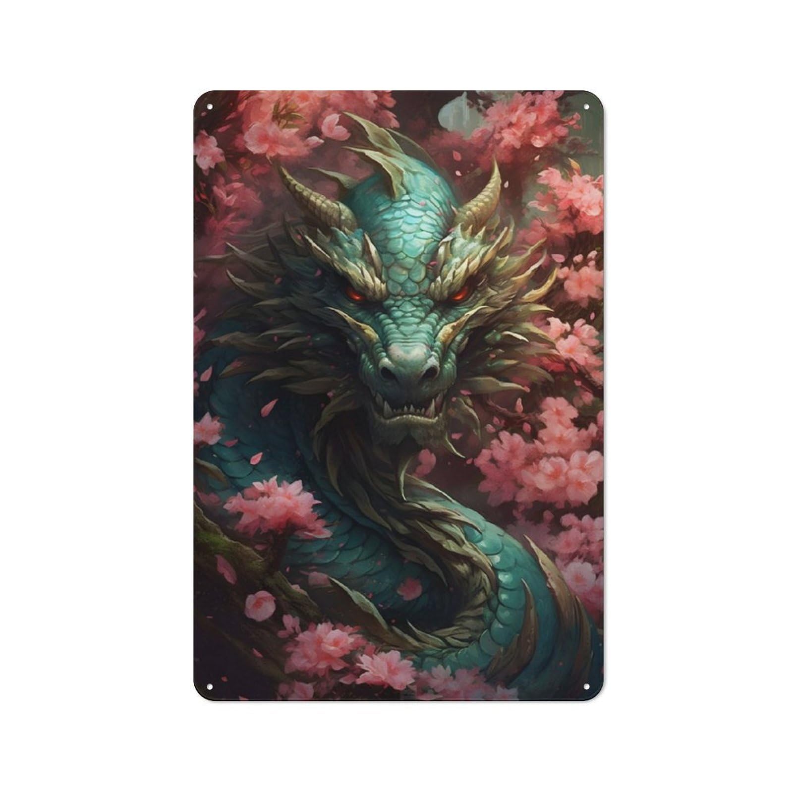 Junmoney Cherry Blossom Dragon Industrial-Style Tin Sign 30X20cm For Pub Or Café, Suited To Pub Decor Enthusiasts